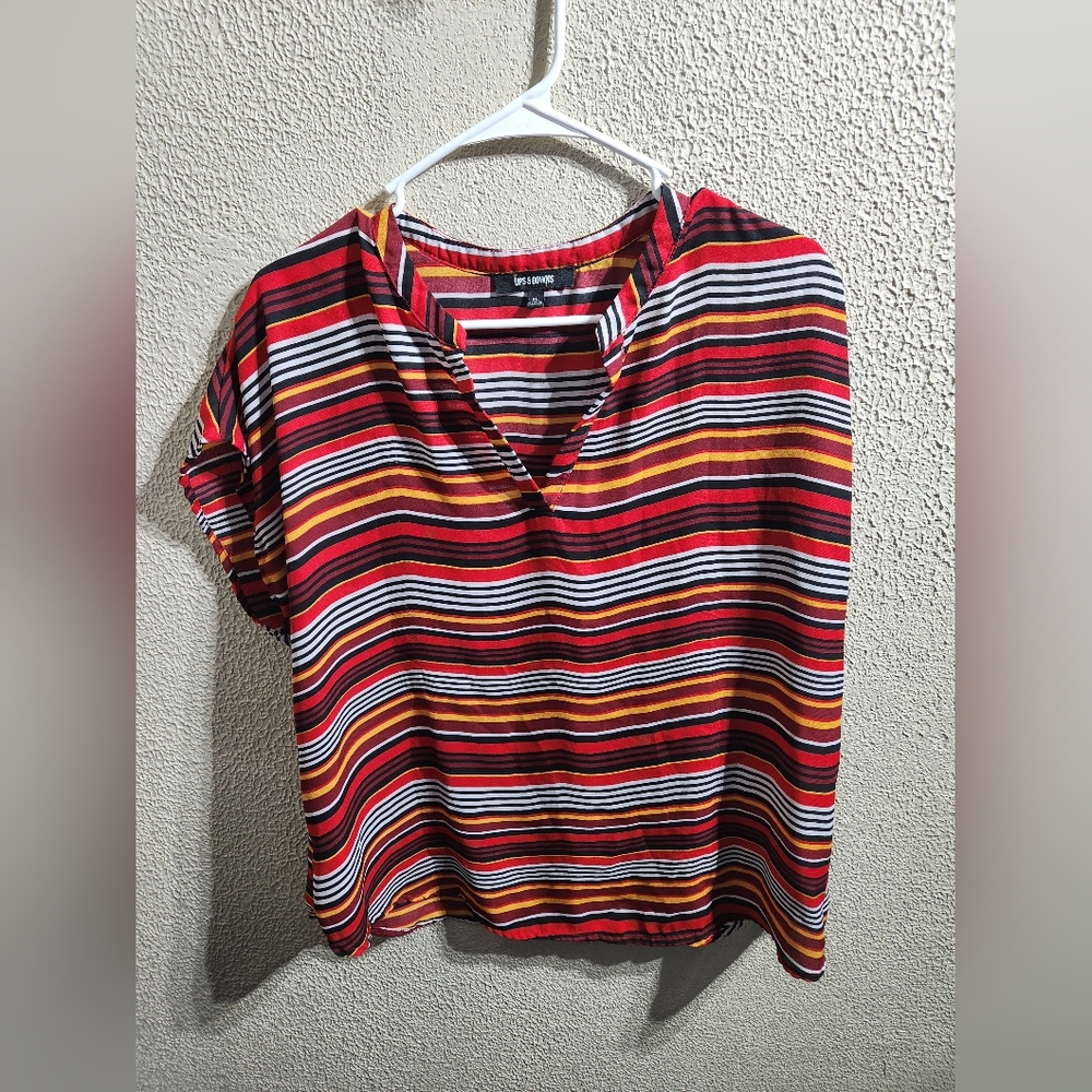 🔴 3 for $12 Ups & Downs Women's Striped Top - Red and Yellow